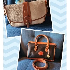 TWO Vtg Dooney & Bourke Handbags Barrel Satchel, Equestrian, All Weather Leather